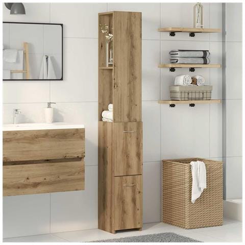 Armadietto Bagno Rovere 25x25x170 Cm Legno Multistrato - Foto 3
