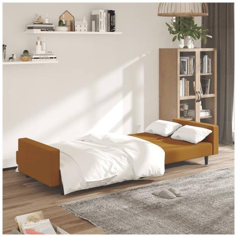 Divano Letto A 2 Posti Marrone In Velluto - Foto 3