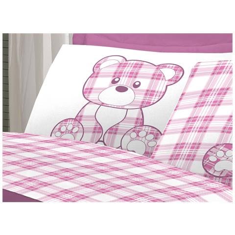 Completo Lenzuola Linea Pensieri Delicati 100% Cotone Orsetto Tartan Primavera Piazza E Mezza Rosa - Foto 2