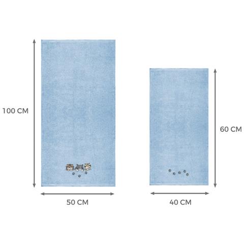 Set Asciugamano Copiola Salvietta Bagno In Spugna 100% Cotone Tre Mici Copiola Azzurro - Foto 4