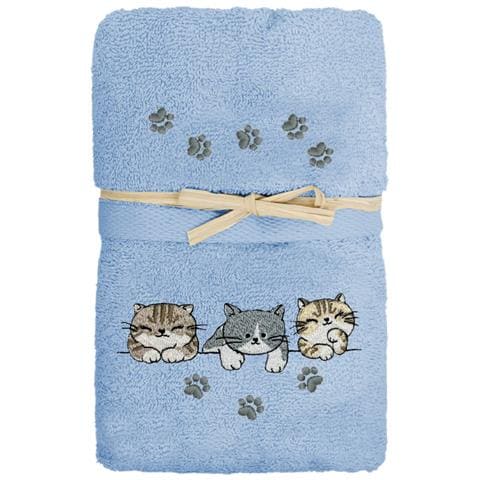 Set Asciugamano Copiola Salvietta Bagno In Spugna 100% Cotone Tre Mici Copiola Azzurro - Foto 1