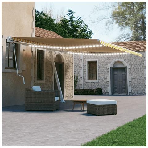 Tenda Da Sole Retrattile Manuale E Led 600x300cm Gialla Bianca - Foto 8
