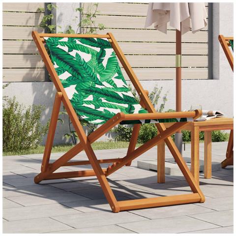 Sedia Da Spiaggia Pieghevole Foglie Legno Eucalipto E Tessuto - Foto 8