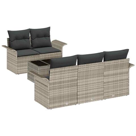 Set da Giardino 6 Pezzi con Cuscini Grigio Chiaro in Rattan Sintetico, Divano da Giardino 2 Posti con Ripostiglio e Cuscini Grigio Chiaro in Rattan Sintetico - Foto 1