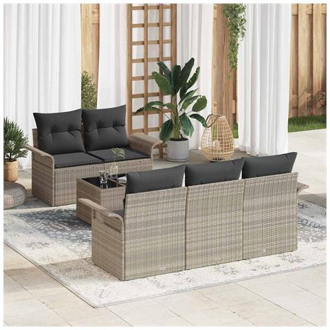 Set da Giardino 6 Pezzi con Cuscini Grigio Chiaro in Rattan Sintetico, Divano da Giardino 2 Posti con Ripostiglio e Cuscini Grigio Chiaro in Rattan Sintetico - Foto 2