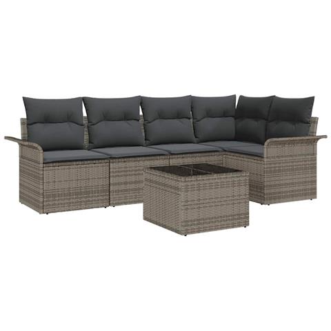 Set Divano da Giardino di 5 Pezzi con Cuscini Grigio in Polyrattan - Foto 1