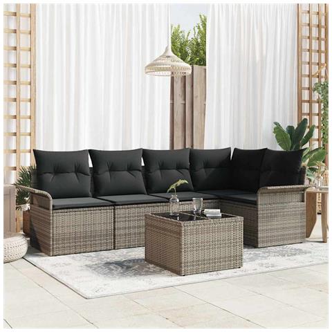 Set Divano da Giardino di 5 Pezzi con Cuscini Grigio in Polyrattan - Foto 2