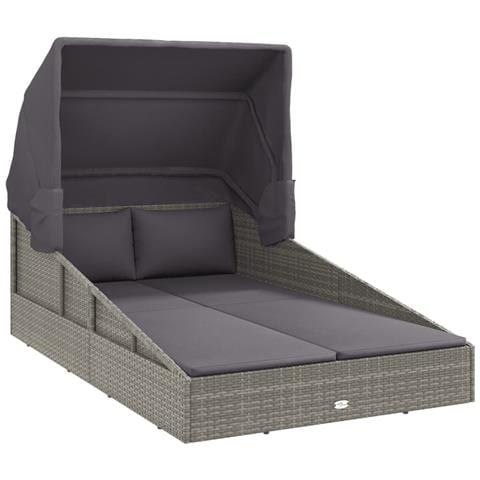 Lettino con Tetto Pieghevole Grigio 200x114x128 cm Polyrattan - Foto 1