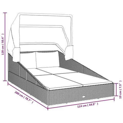 Lettino con Tetto Pieghevole Grigio 200x114x128 cm Polyrattan - Foto 9