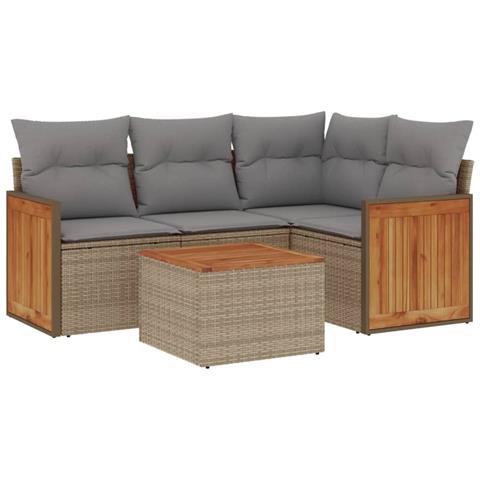Set Divano da Giardino 5 pz con Cuscini Beige in Polyrattan - Foto 1