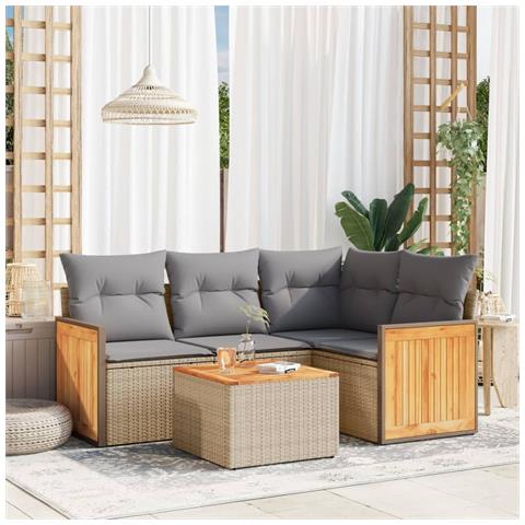 Set Divano da Giardino 5 pz con Cuscini Beige in Polyrattan - Foto 2