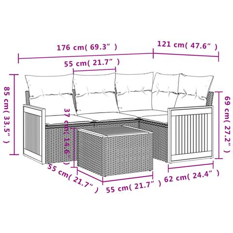 Set Divano da Giardino 5 pz con Cuscini Beige in Polyrattan - Foto 3