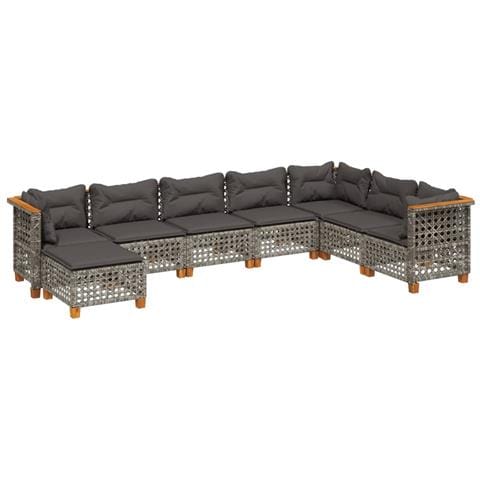 Set Divano da Giardino 8 pz con Cuscini Grigio in Polyrattan - Foto 1