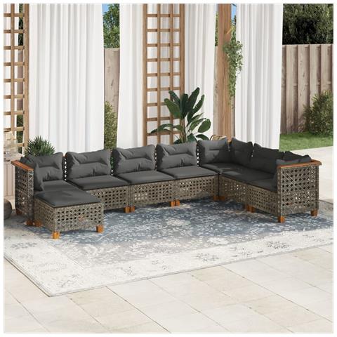Set Divano da Giardino 8 pz con Cuscini Grigio in Polyrattan - Foto 2