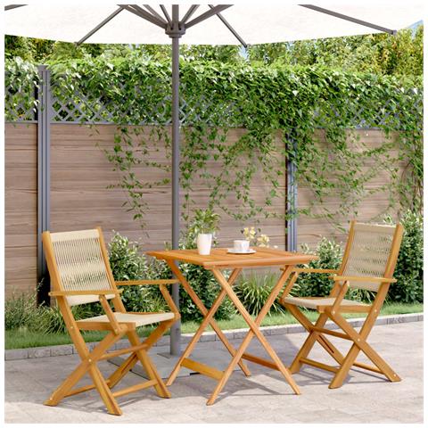 Set da Bistrot 3pz Beige in Polipropilene e Legno Massello - Foto 2
