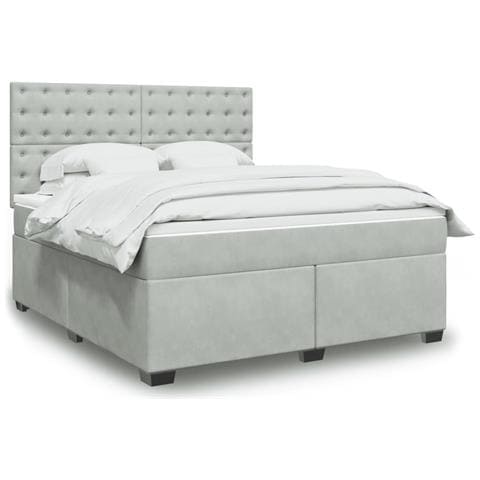 Giroletto a Molle con Materasso Grigio Chiaro 180x200cm Velluto - Foto 2