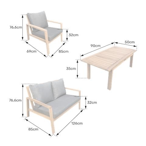 Set Di Mobili Da Giardino In Acacia Gili 4 Posti - Cuscini Sabbia - Foto 2