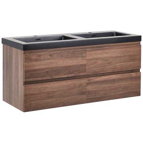 Mobiletto A Muro Con Doppio Lavabo Cardiel 120 Cm Marrone Scuro - Foto 2