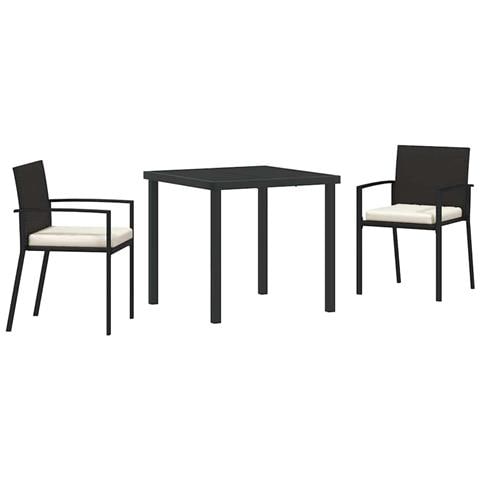 Set da Pranzo per Giardino 3 pcs Nero Poly Rattan - Foto 1