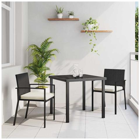 Set da Pranzo per Giardino 3 pcs Nero Poly Rattan - Foto 2