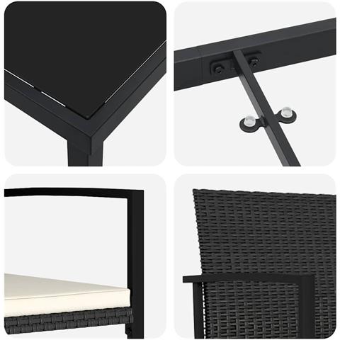 Set da Pranzo per Giardino 3 pcs Nero Poly Rattan - Foto 9