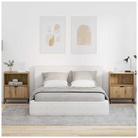 Comodini con cassetto 2 pcs rovere artigianale 49 x 36 x 61 cm - Foto 2