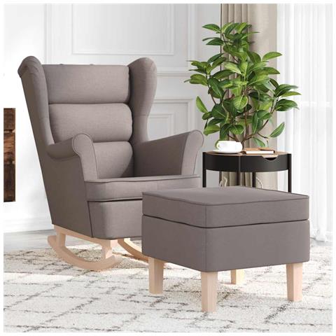 Poltrona a Dondolo con Poggiapiedi Tortora in Tessuto - Foto 2