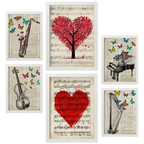 Set Di 6 Stampe Collezione Di Dischi Musicali D'epoca Con Collage Estetico Per La Decorazione D'interni A3 & A4 Cornice Bianca - Foto 1