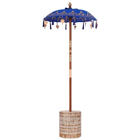 Parasol con Base Blu, Marrone 250 cm Cotone, Legno - Foto 1