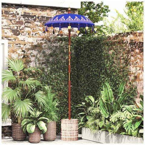 Parasol con Base Blu, Marrone 250 cm Cotone, Legno - Foto 2
