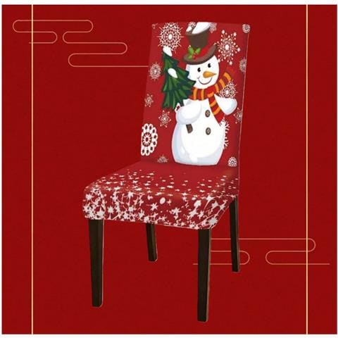 Coprisedia Natalizio Festivo - Design Pupazzo Di Neve Rosso, Protezione In Poliestere Per Sedie Da Pranzo - Foto 2