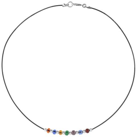 Girocollo In Argento Sterling 925 Con Pelle E Sw Multicolore - Foto 1