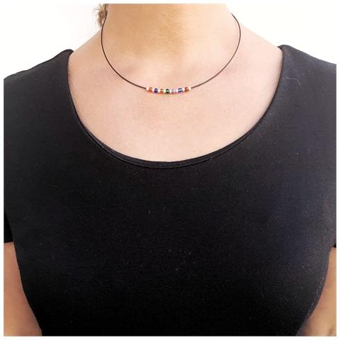 Girocollo In Argento Sterling 925 Con Pelle E Sw Multicolore - Foto 2
