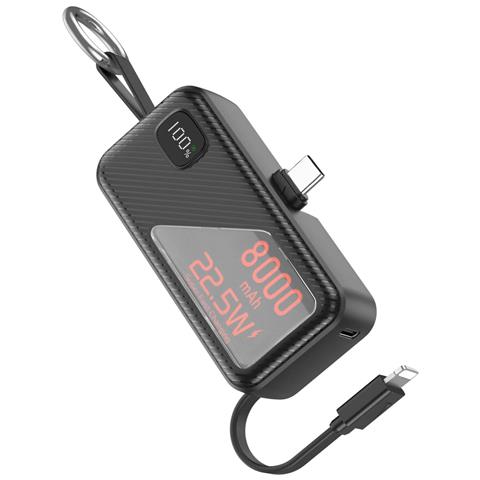 Mini Powerbank 8000mah Usb-c 22.5w E Lightning 20w Con Formato Portachiavi, Nero - Foto 1