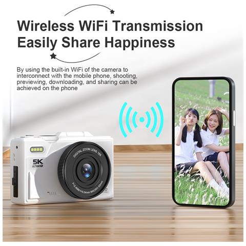 Fotocamera Digitale Bianca 5k Con Scheda Da 32gb, Adattatore Type-c E Lettore Usb - Foto 6