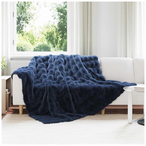 Coperta antiscivolo in finta di coniglio Olite Blu Marino - Foto 2