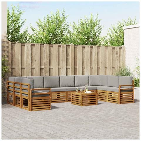 Set divani con cuscino 11 pcs Grigio Naturale e Chiaro - Foto 2