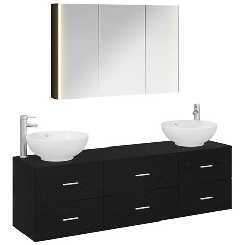 Set di mobili per il bagno 4 pcs Rovere Nero - Foto 1