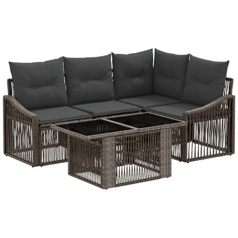 Set Divano da Giardino 5 pz Grigio e Grigio Scuro polyrattan - Foto 1
