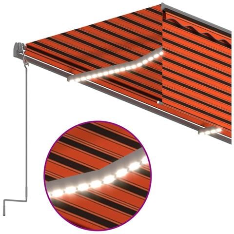 Tenda Da Sole Parasole Sensore Vento Led 3x2,5m Arancio Marrone - Foto 9