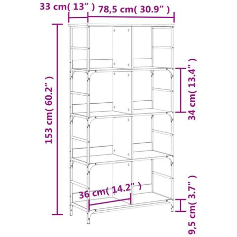 Libreria Rovere Fumo 78,5x33x153 Cm In Legno Multistrato - Foto 11
