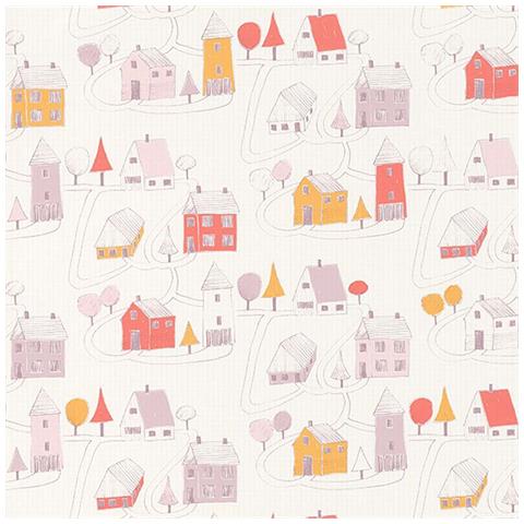 Carta Da Parati Per Bambini Happy Dreams Village Rosa Corallo - Foto 1