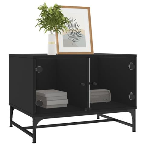 Tavolino Da Salotto Con Ante In Vetro Nero 68,5x50x50 Cm - Foto 3