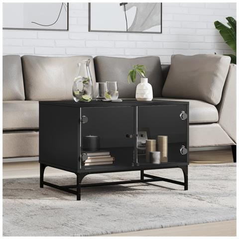 Tavolino Da Salotto Con Ante In Vetro Nero 68,5x50x50 Cm - Foto 1