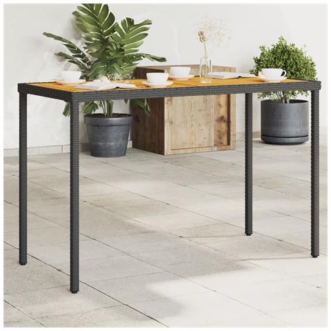 Tavolo Giardino Piano Legno Acacia Nero 115x54x74cm Polyrattan - Foto 1