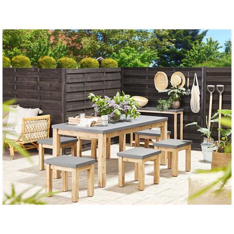Set Da Pranzo Da Giardino Tavolo E 6 Sgabelli In Cemento Grigio Ostuni - Foto 1