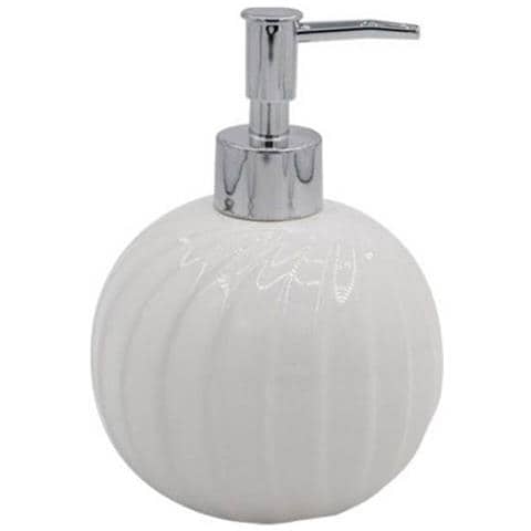 Trade Shop - Dispenser Porta Sapone Liquido Sferico Ceramica Rigata Bianco Arredo Bagno 79957 - Foto 1