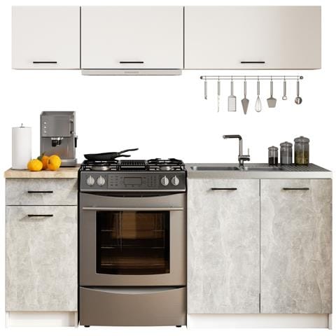 Set Armadi da Cucina OLIWIA, 5 Pezzi, 180x46x174 cm, Colore Bianco e Grigio Cemento - Foto 1