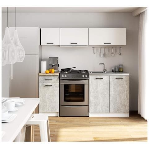 Set Armadi da Cucina OLIWIA, 5 Pezzi, 180x46x174 cm, Colore Bianco e Grigio Cemento - Foto 2