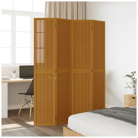 Divisorio Ambienti 4 Pannelli Marrone Legno Massello Paulownia - Foto 3